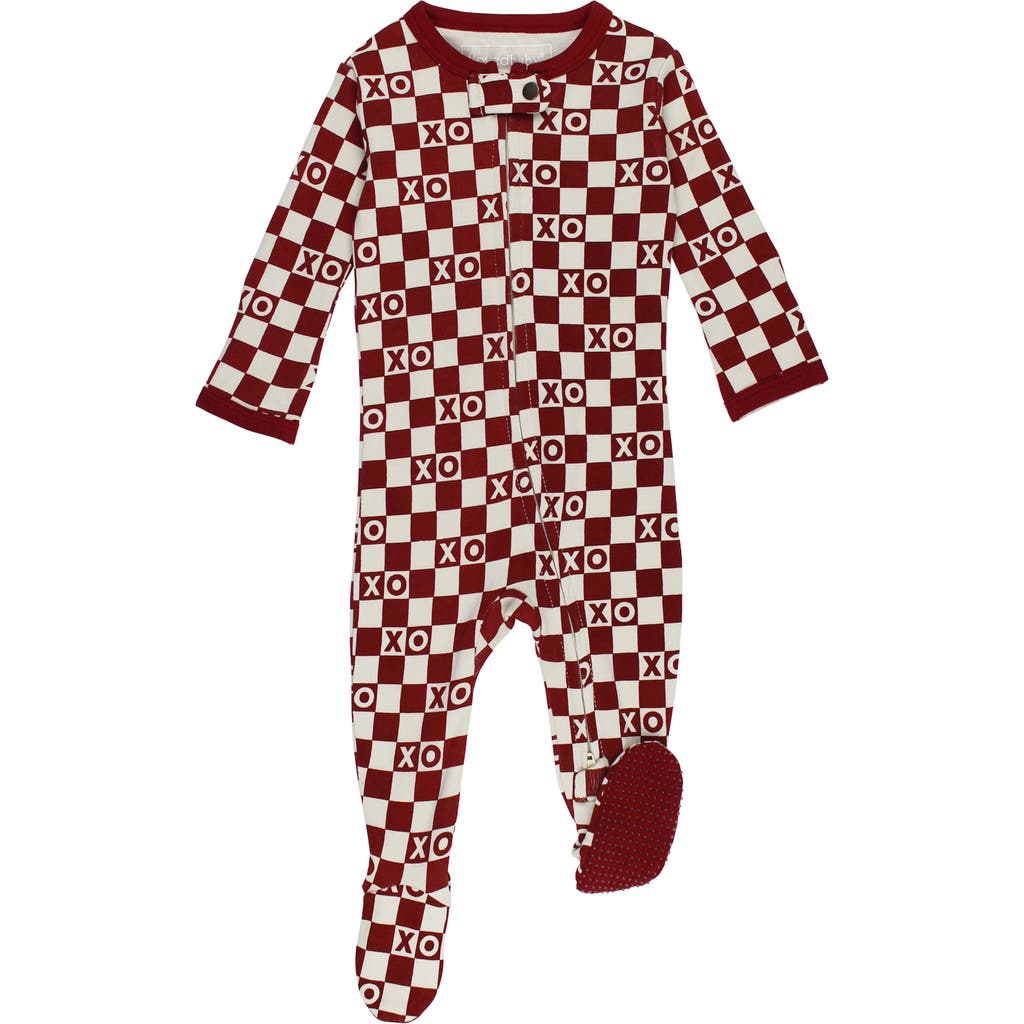 L'ovedbaby Xo Checkerboard Organic Cotton Zip Footie In Crimson Xo Checker