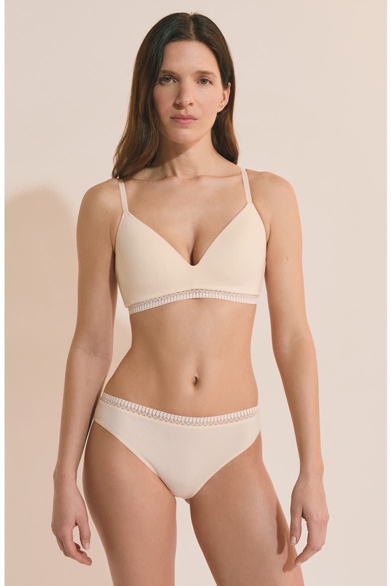 Happily Wireless Stretch Cotton Triangle Bra, Alternate, color, VANILLA