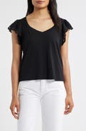 Wit & Wisdom Eyelet Flutter Sleeve Jersey T-Shirt