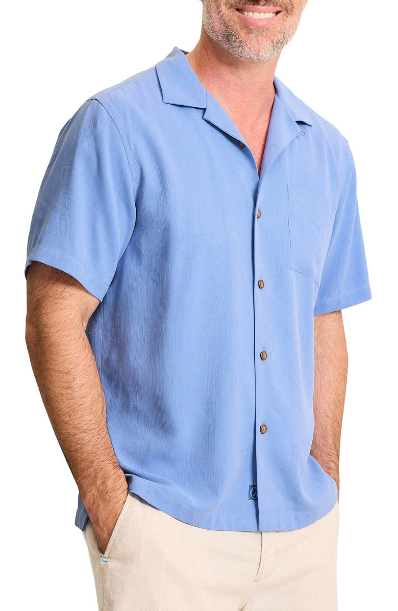 Tommy Bahama Hangin' with The Guys Embroidered Silk Camp Shirt, Main, color, French Blue