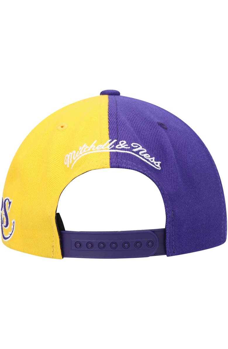 Mitchell & Ness Men's Mitchell & Ness Purple/Gold Los Angeles Lakers Team Half and Half Snapback Hat, Alternate, color,