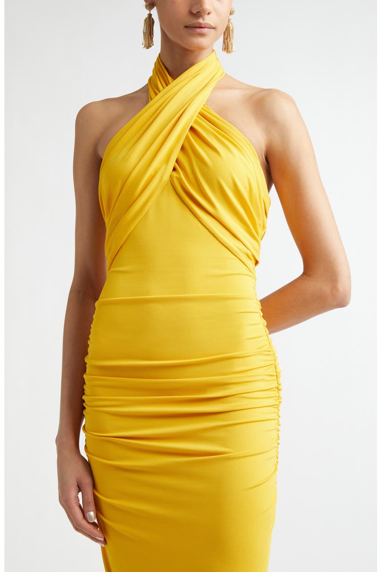 Crisscross Halter Gown, Alternate, color, SAFFRON