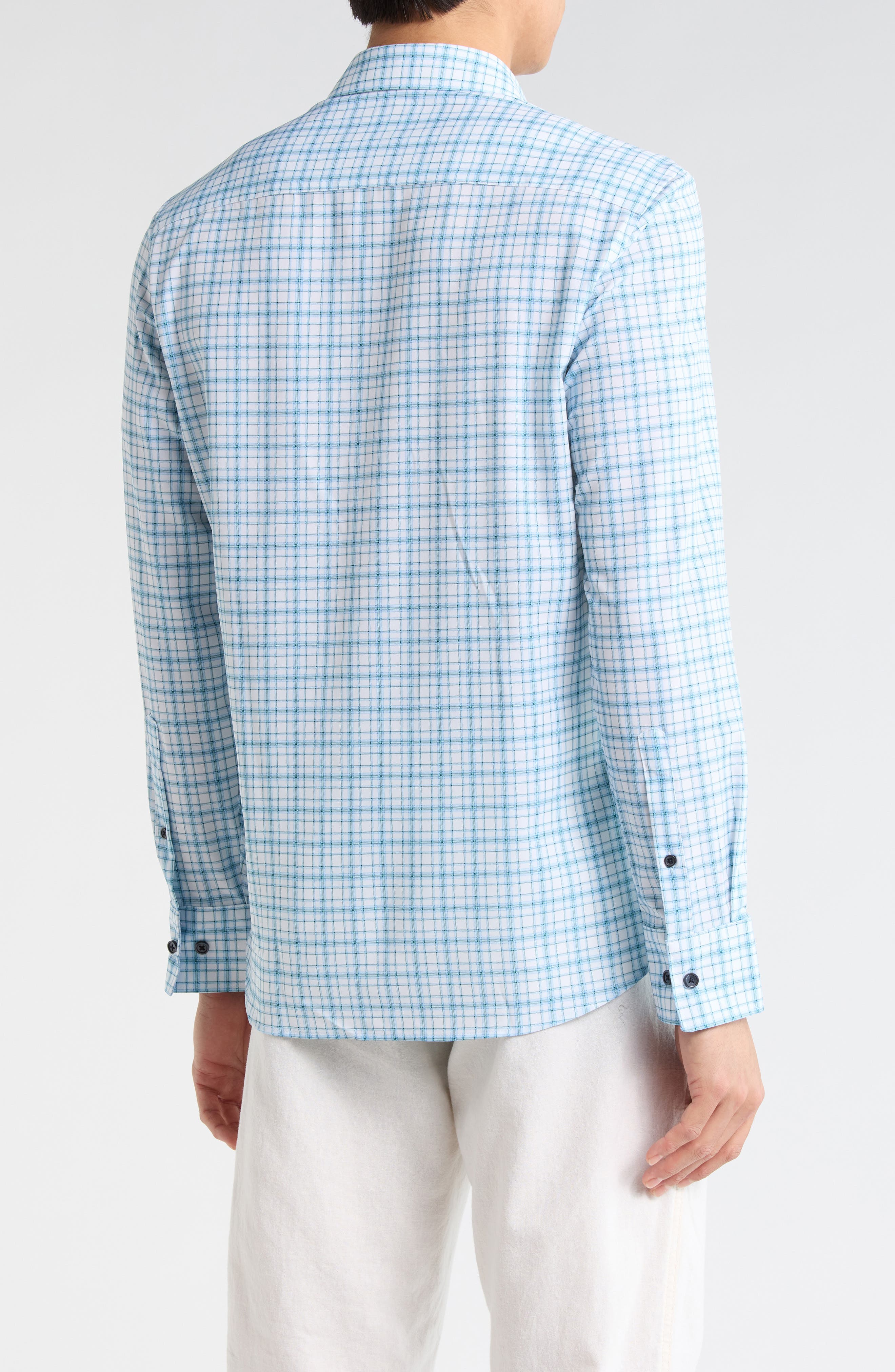 Slim Fit Plaid Stretch Button-Up Shirt - image 2