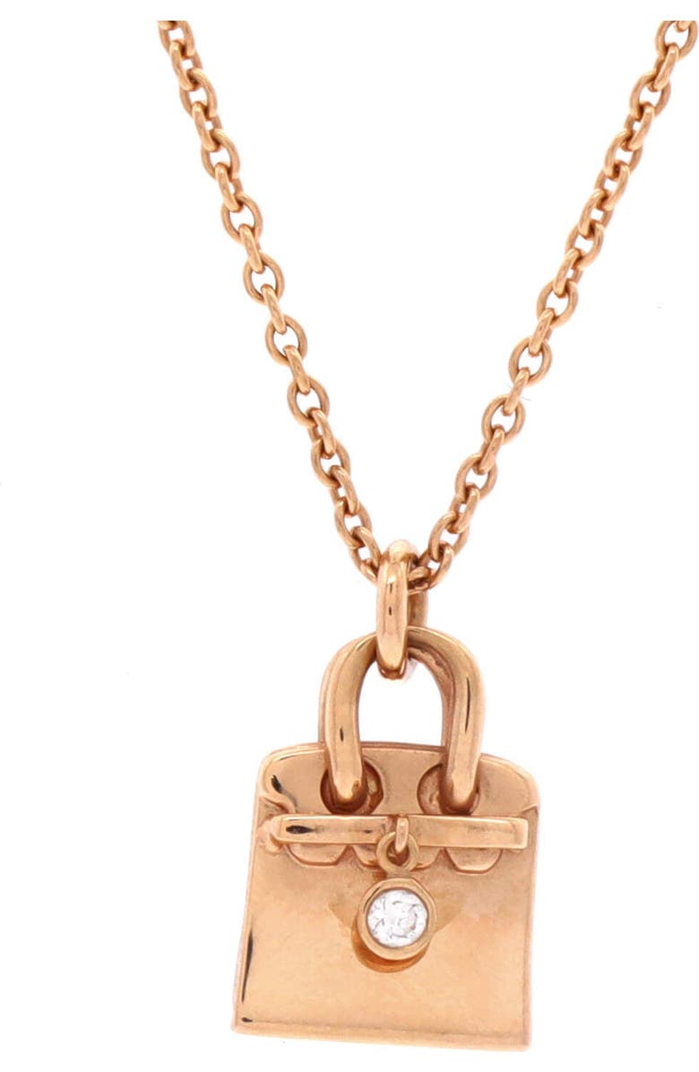 Pre-Owned Hermes Birkin Amulette Pendant Necklace 18K Rose Gold with Diamond, Main, color, Rose Gold