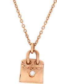 Pre-Owned Hermes Birkin Amulette Pendant Necklace 18K Rose Gold with Diamond