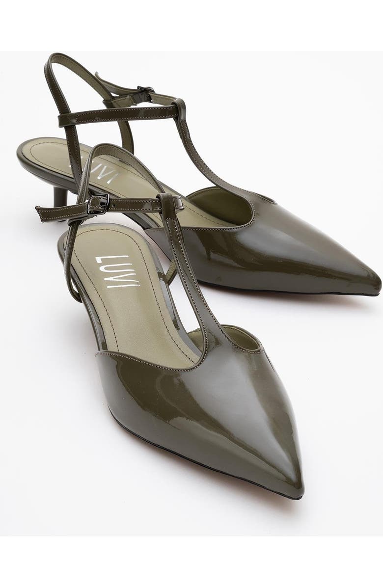 Prologue Shoes Asher Pointed Toe Slingback Pump, Alternate, color, Khaki Patent