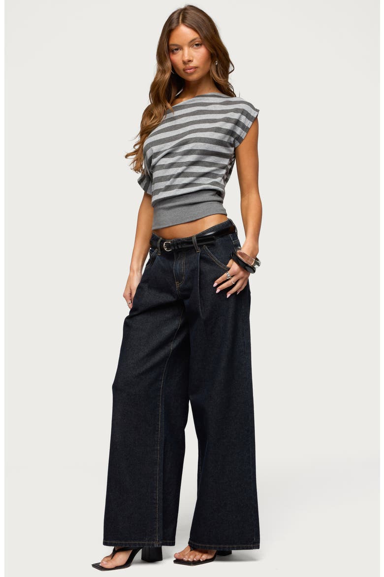 Kittie One-Shoulder Stripe Knit Top, Alternate, color, DARK-GRAY-MELANGE