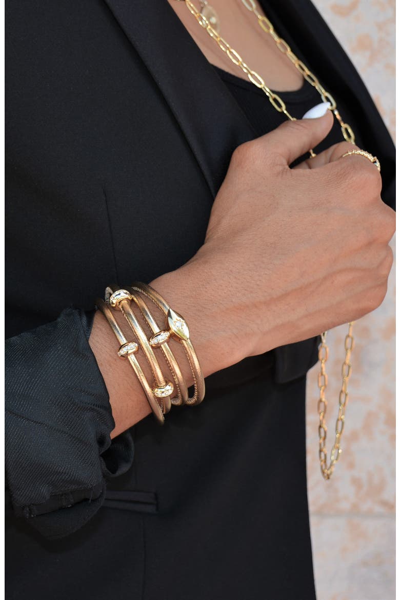 Set of 2 Starlight & Good Karma Metallic Leather Wrap Bracelets, Alternate, color, METALLIC GOLD