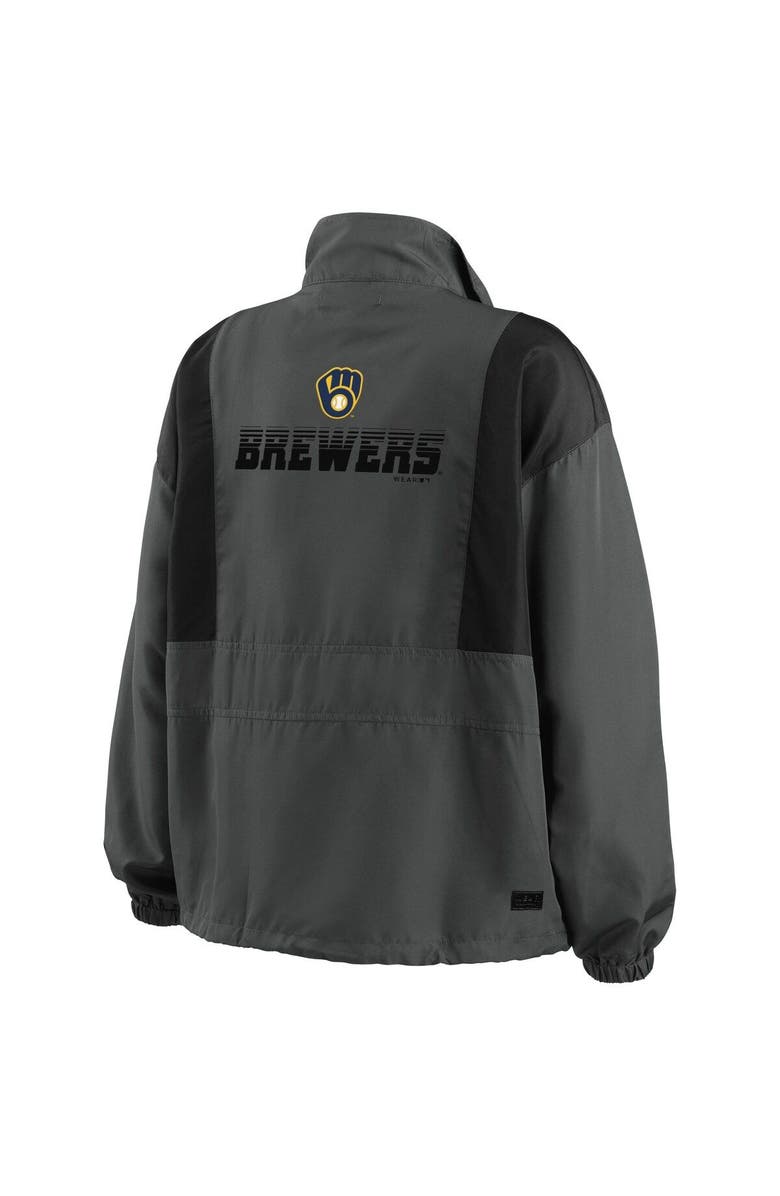 WEAR by Erin Andrews Women's WEAR by Erin Andrews Charcoal Milwaukee Brewers Packable Half-Zip Jacket, Alternate, color, Charcoal