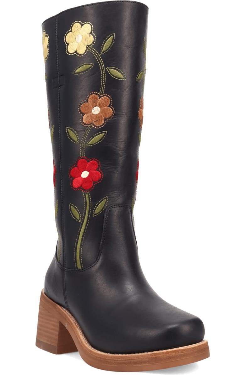 Dingo Bloom Embroidered Boot, Main, color, Black