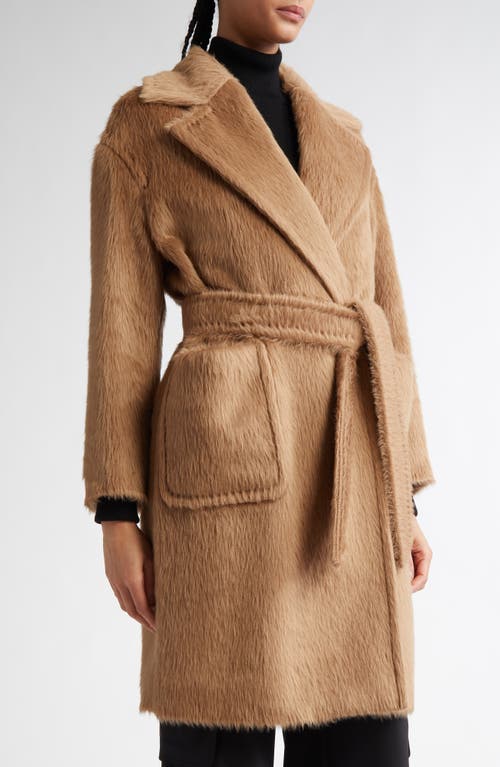 Max Mara Studio Ottanta Alpaca & Virgin Wool Wrap Coat in Camel 