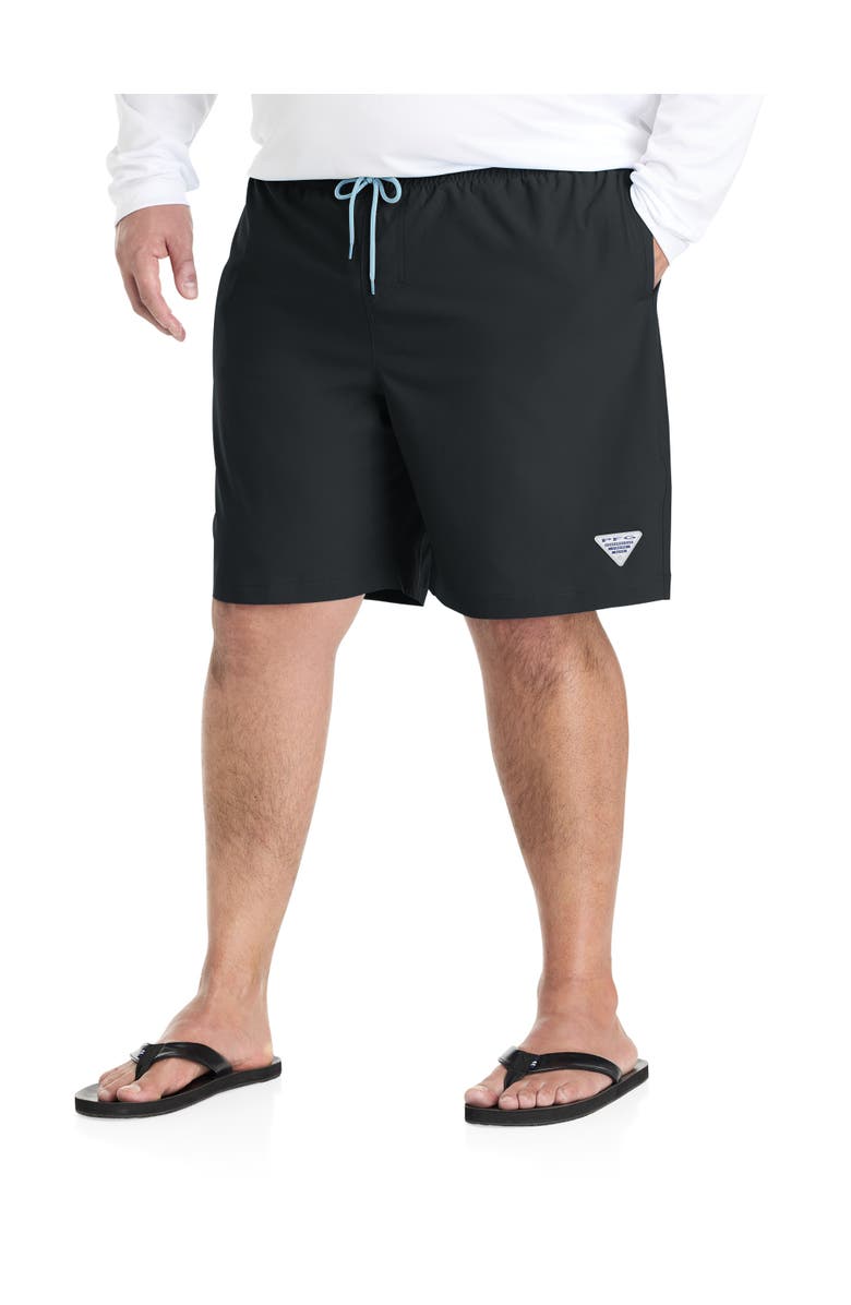 Columbia Big & Tall PFG Rambler Solid Swim Trunks, Main, color, Black