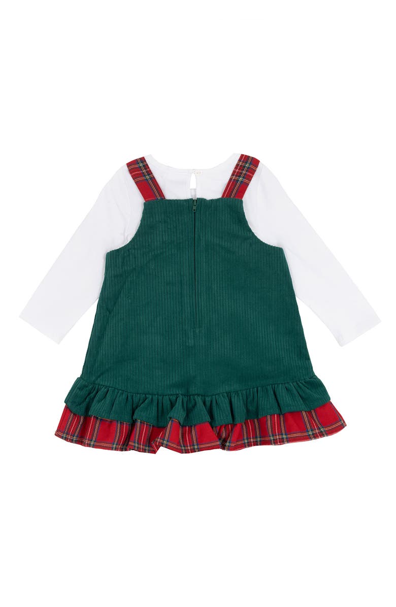 Rare Editions Santa Applique Long Sleeve Bodysuit & Skirtall Set, Alternate, color, Hunter