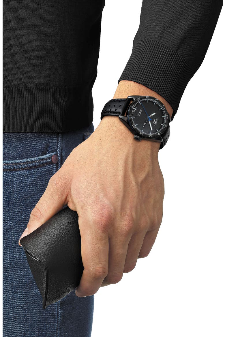 PRS 516 Leather Powermatic Leather Strap Watch, 42mm, Alternate, color, BLACK