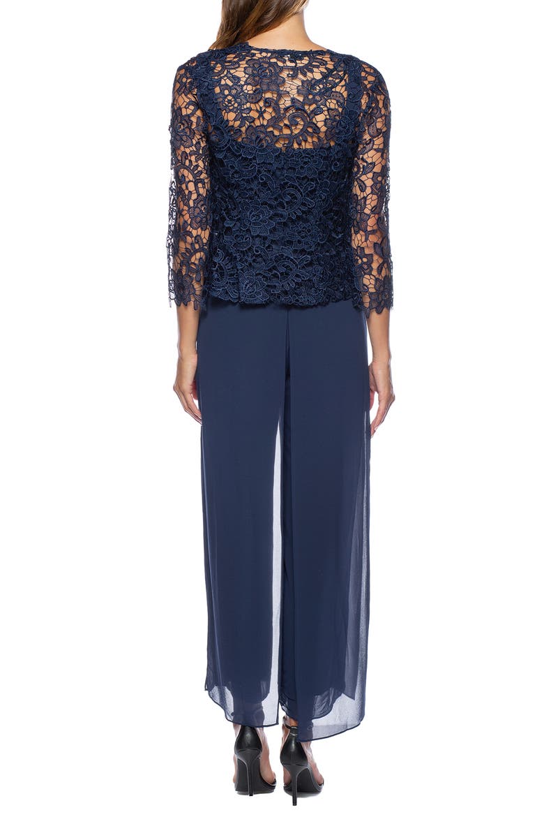 Crochet Lace Overlay Jumpsuit, Alternate, color, NAVY