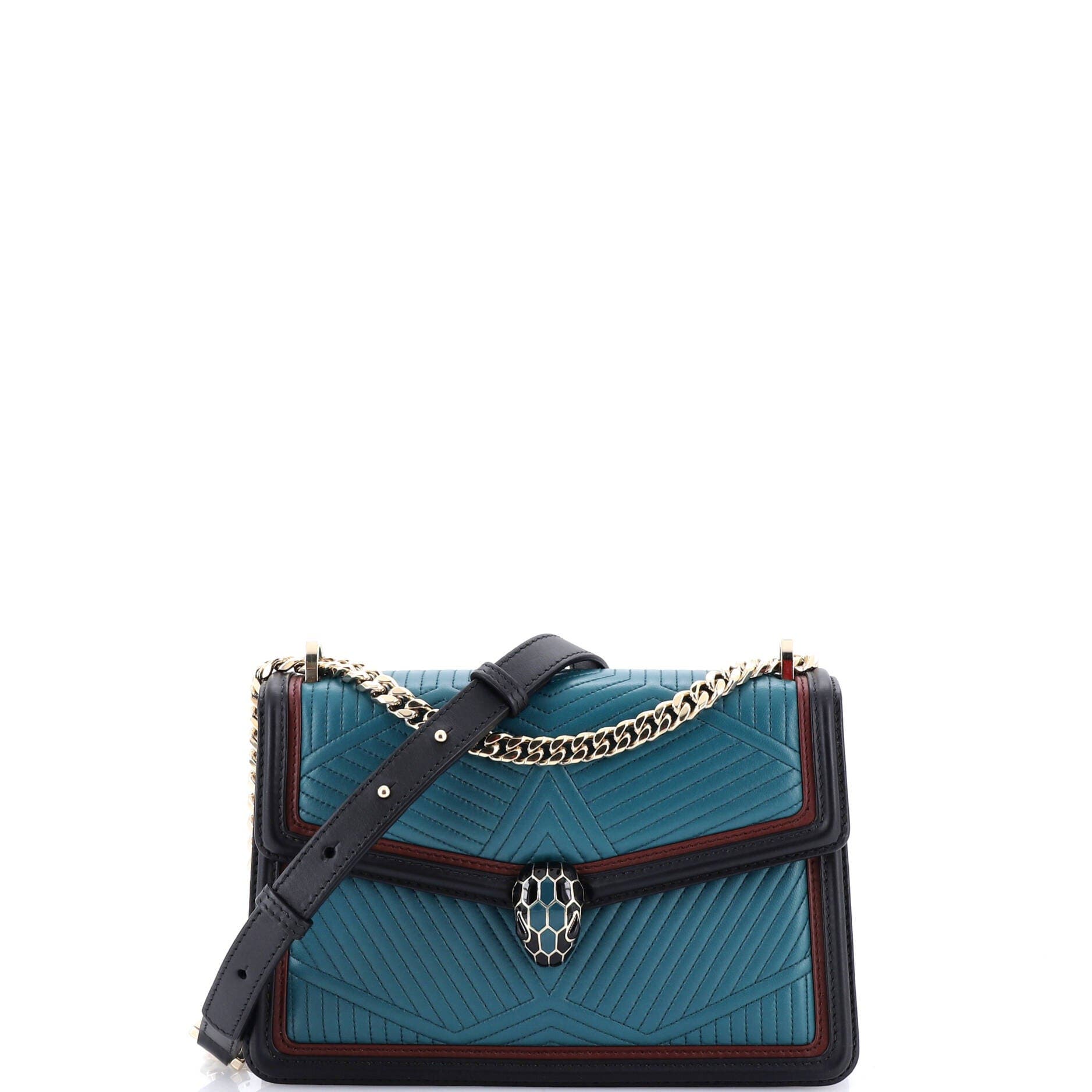 Serpenti Forever Shoulder Bag Quilted Leather Small, Main, color, Green