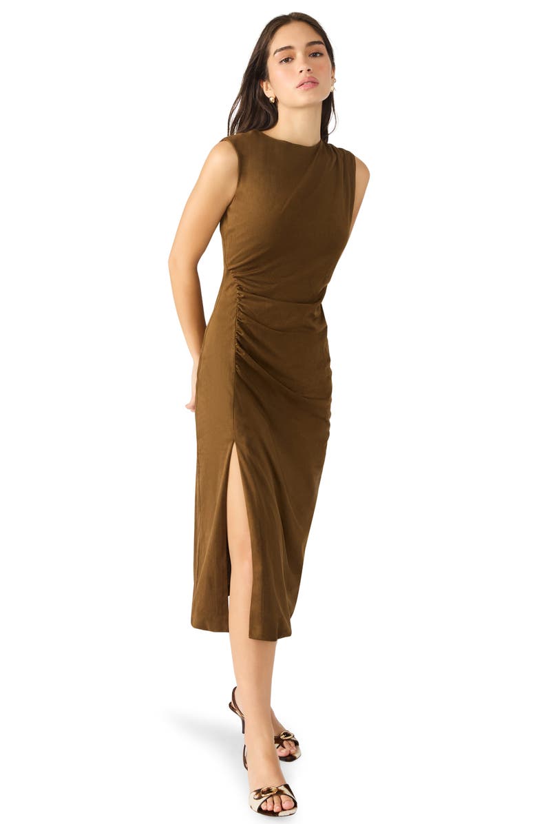 Steve Madden Keegan Sleeveless Gathered Midi Dress, Alternate, color, Chestnut
