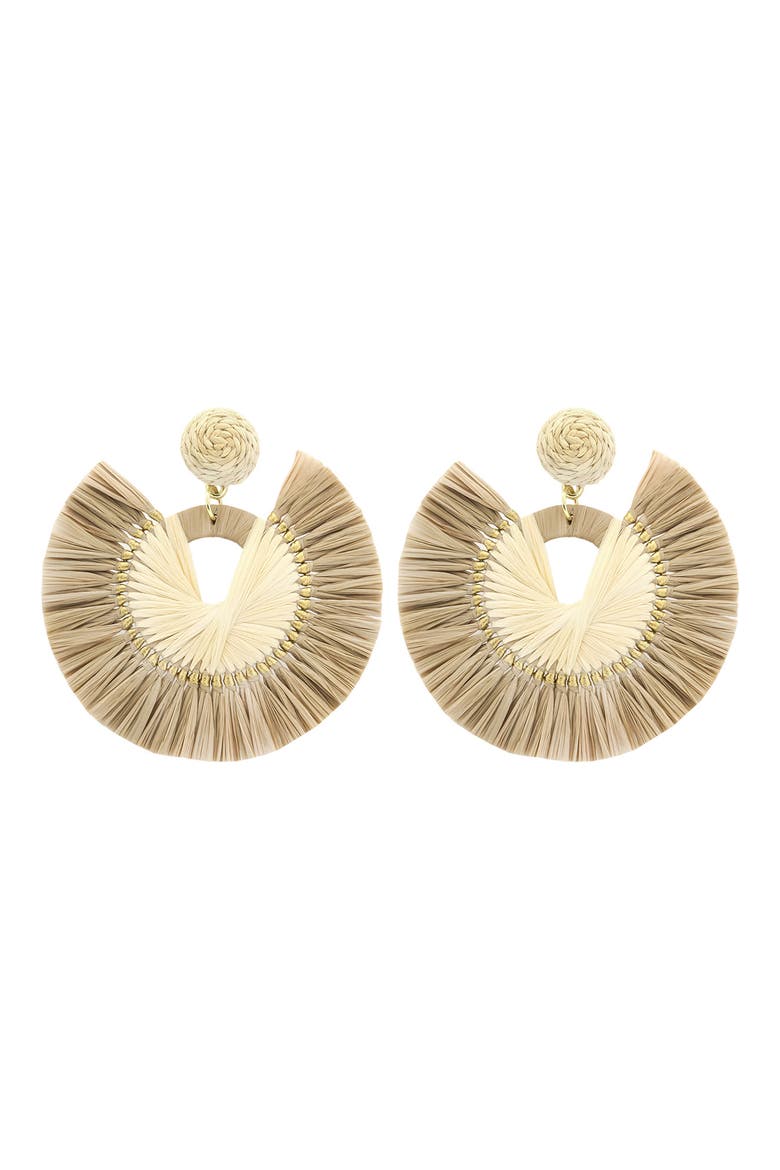 Raffia Fan Drop Earrings, Main, color, BEIGE