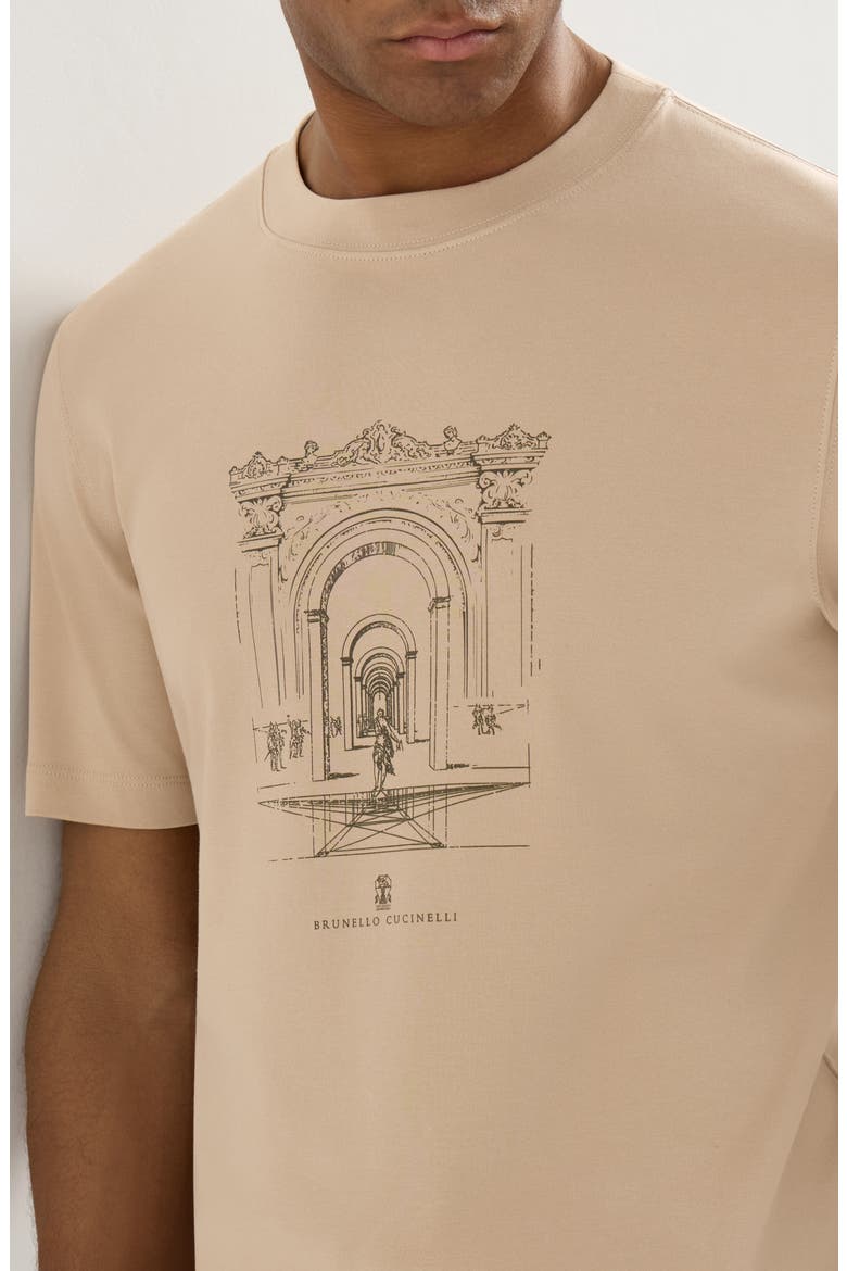 Cotton interlock crew neck T-shirt with print, Alternate, color, Beige