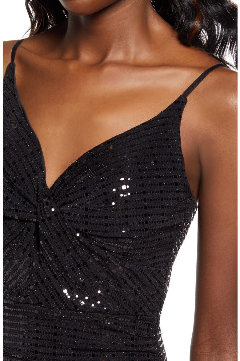 Sequin Knot Front Body-Con Minidress, Alternate, color, BLACK