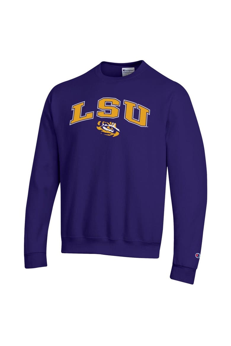 Men's Champion  Purple LSU Tigers Arch Over Logo Pullover Sweatshirt, Alternate, color, Purple