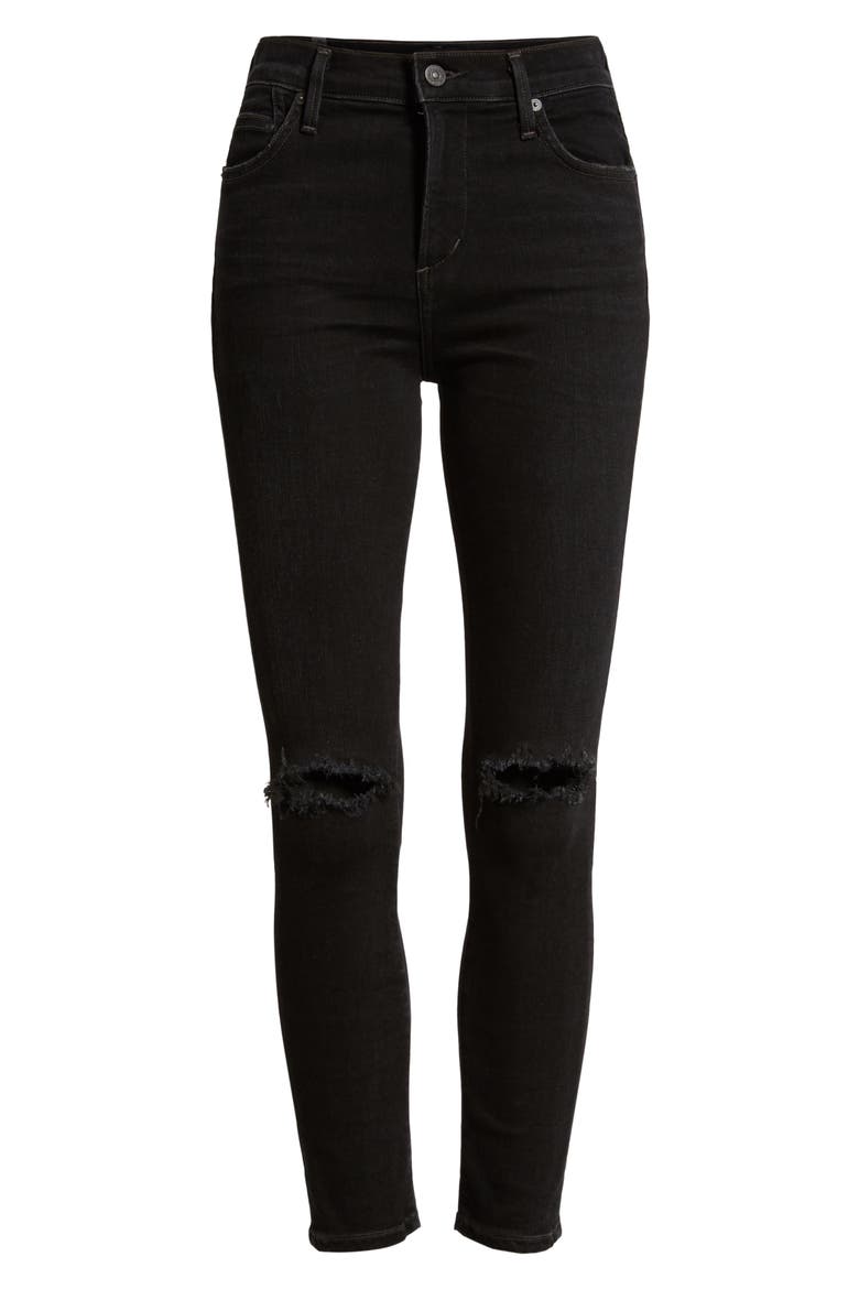 Rocket High Waist Ripped Ankle Skinny Jeans, Alternate, color, SIREN