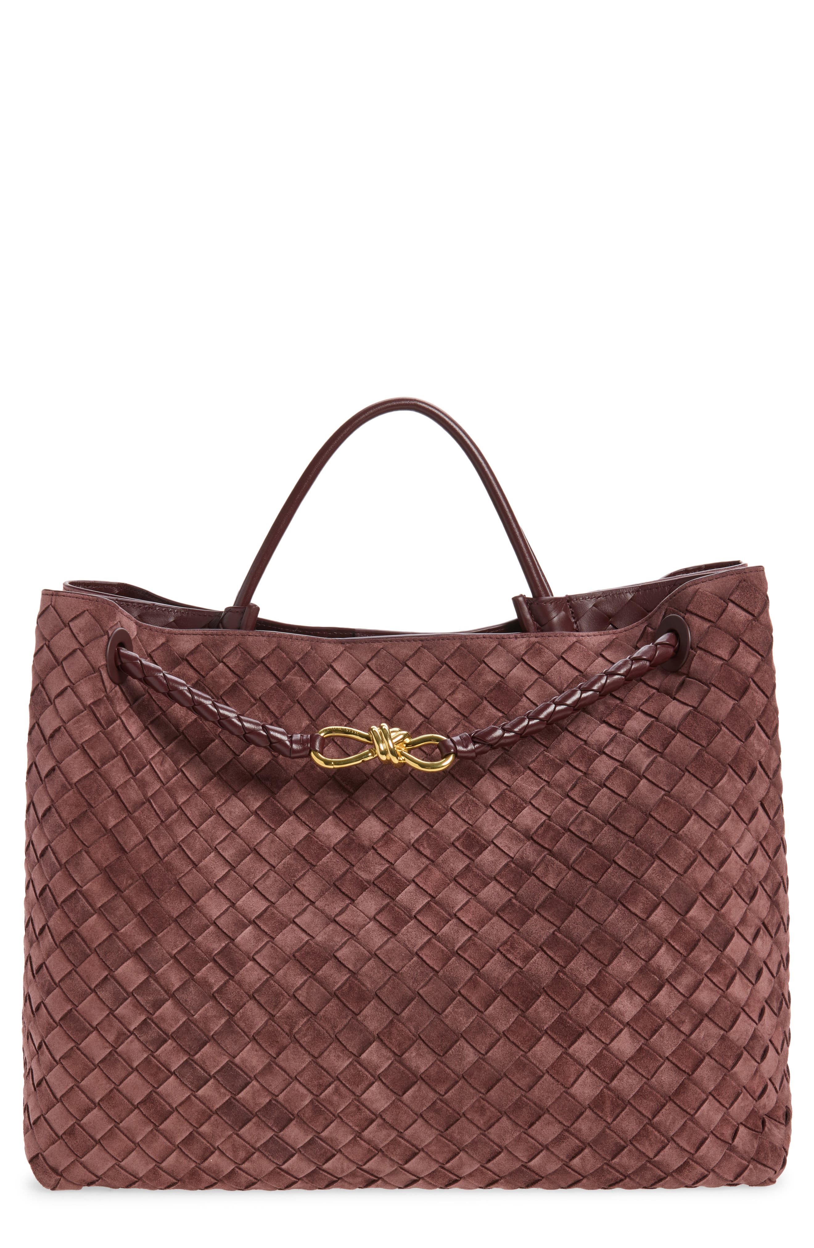 Large Andiamo Intrecciato Suede Shoulder Bag, Main, color, 6159 DEEP MAHOGANY-MB-D.M