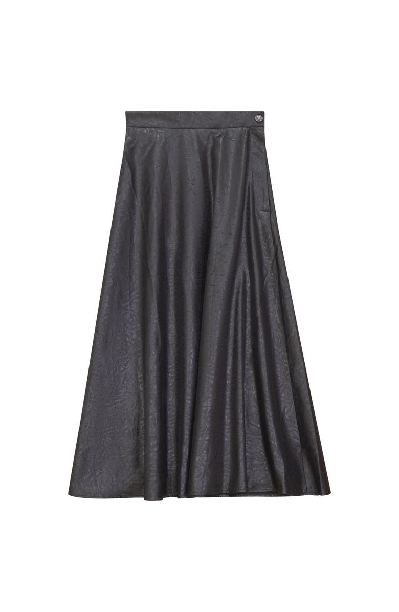 NYC Factory Accordion Pleated Side Zip Leather Look Midi Skirt, Main, color, Black