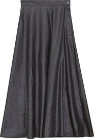 NYC Factory Accordion Pleated Side Zip Leather Look Midi Skirt