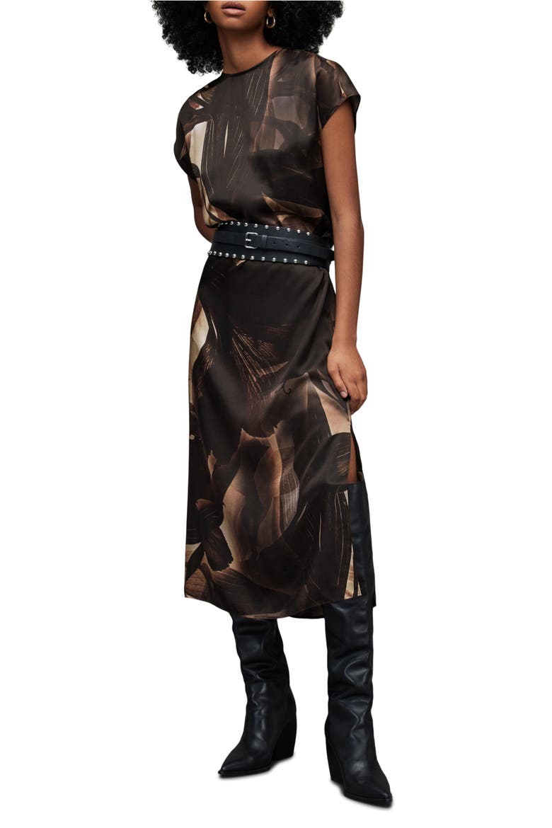 Etta Iris Floral Print Maxi Dress, Alternate, color, COFFEE BROWN