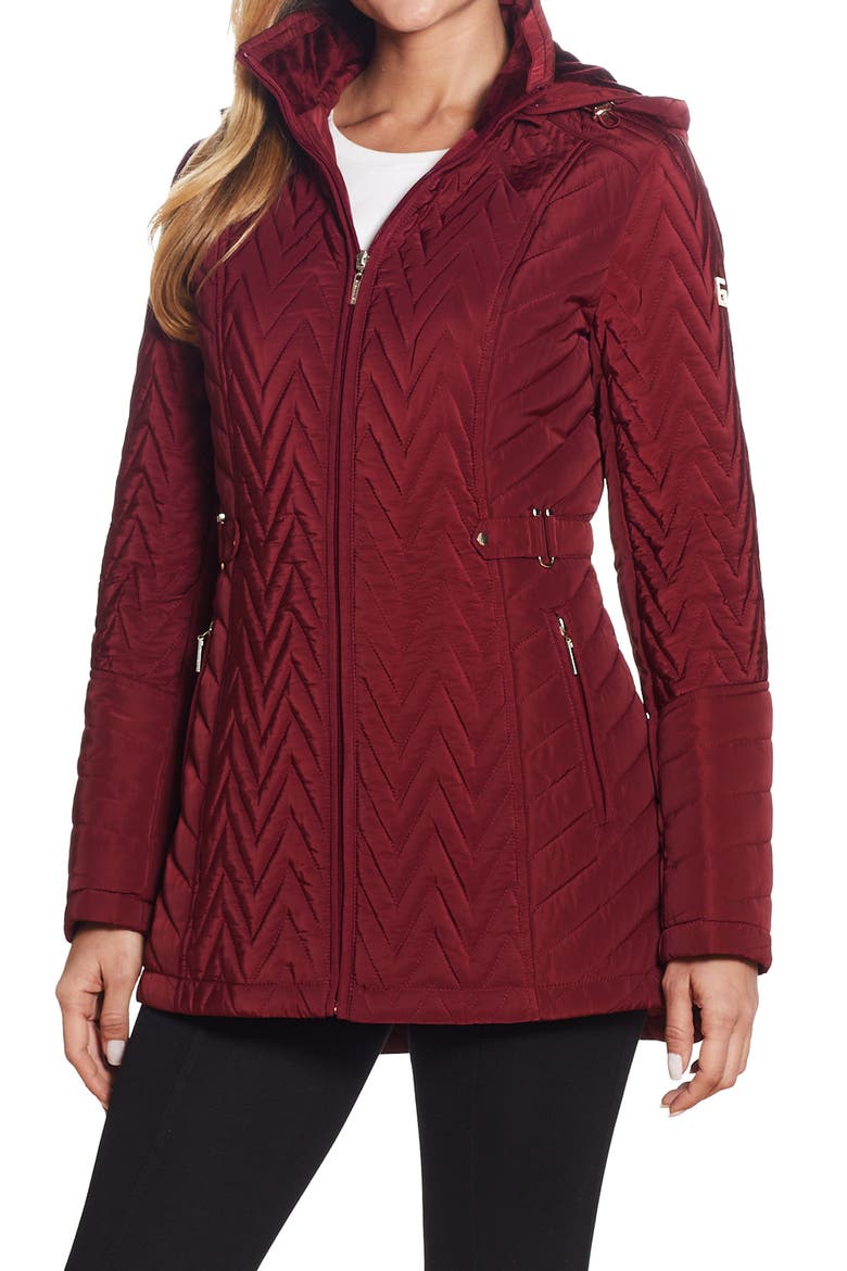 Hooded Quilted Jacket, Main, color, MERLOT
