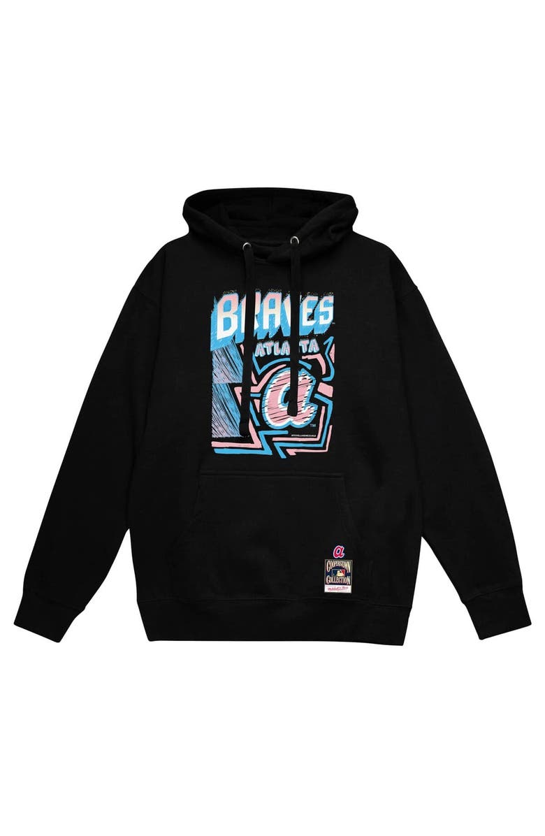 Mitchell & Ness Men's Mitchell & Ness Black Atlanta Braves Sidewalk Sketch Pullover Hoodie, Alternate, color, 