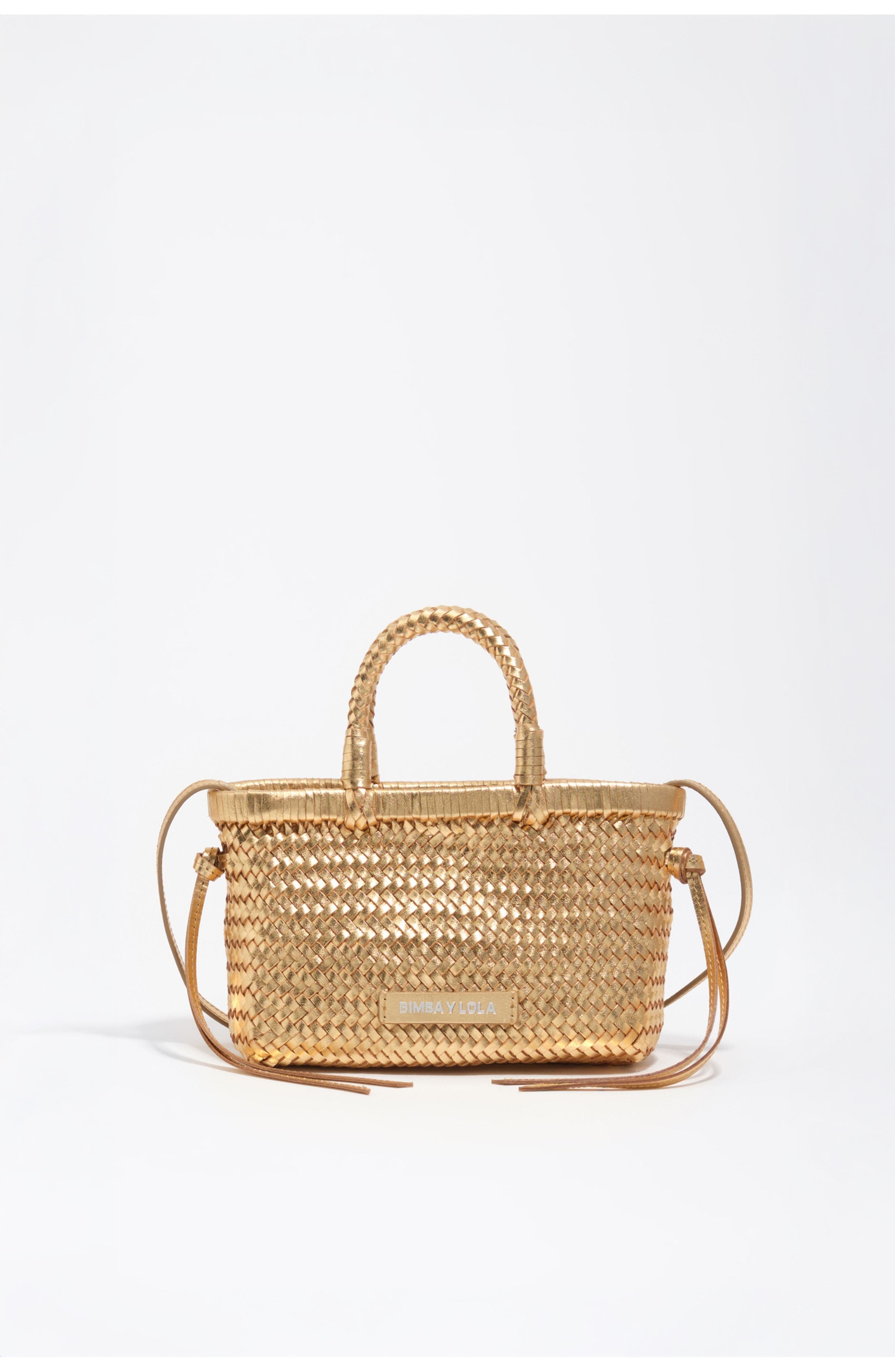 Bimba y Lola Plaited Leather XS Bag, Main, color, Gold