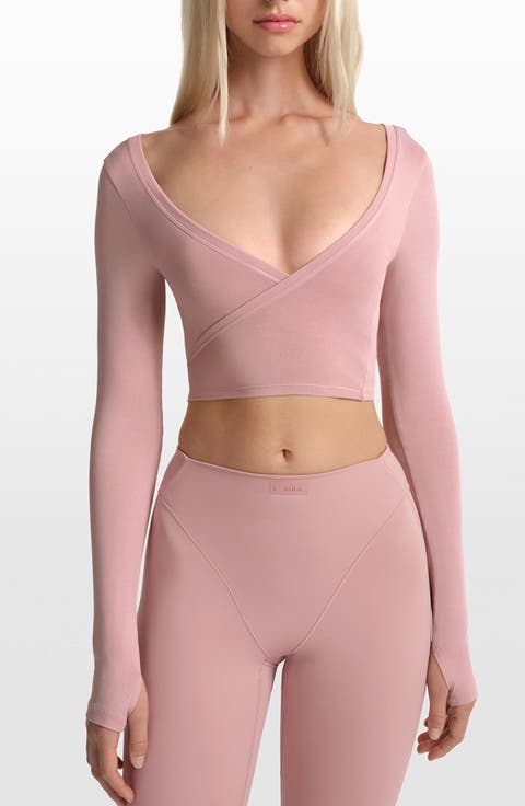 Long Sleeve Stretch Knit Wrap Top