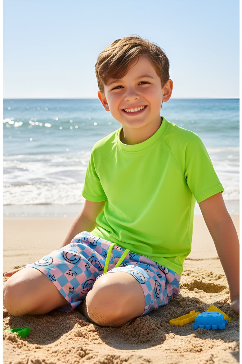 Boys Retro Smiley Print Board Shorts, Alternate, color, Multicolor