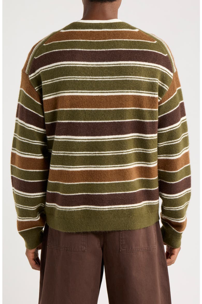 Fuzzy Stripe Oversize Crewneck Sweater, Alternate, color, OLIVE BODHI STRIPE