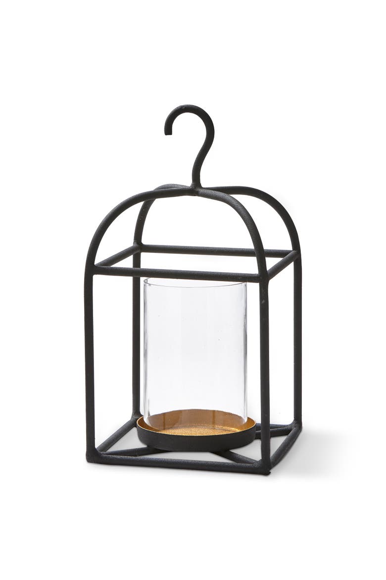 Hanging Metal Glass Lantern Candle Holder Decorative Small, Main, color, Black