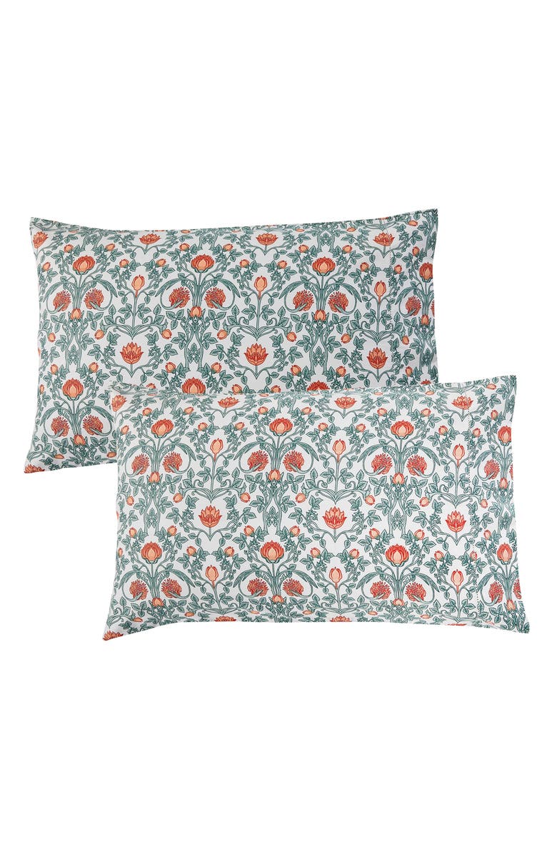 MELANGE HOME Floral Cotton Pillowcase Set, Main, color, Orange