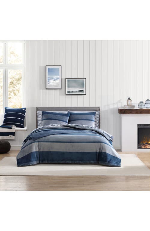 Nautica Linden Stripe Plush Comforter Set In Navy