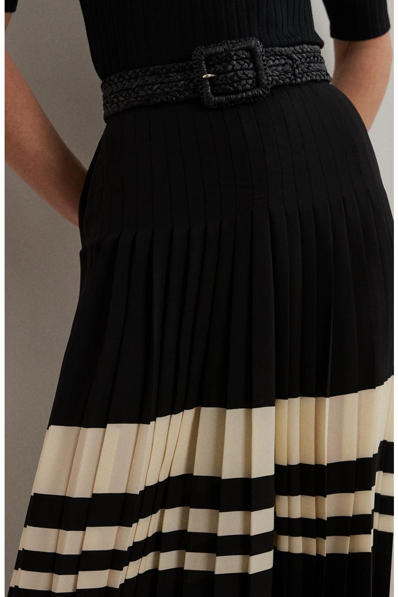 Pleated Stripe Georgette Wide Leg Pants, Alternate, color, CREAM/BLACK