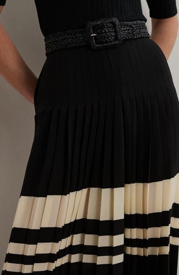 Pleated Stripe Georgette Wide Leg Pants