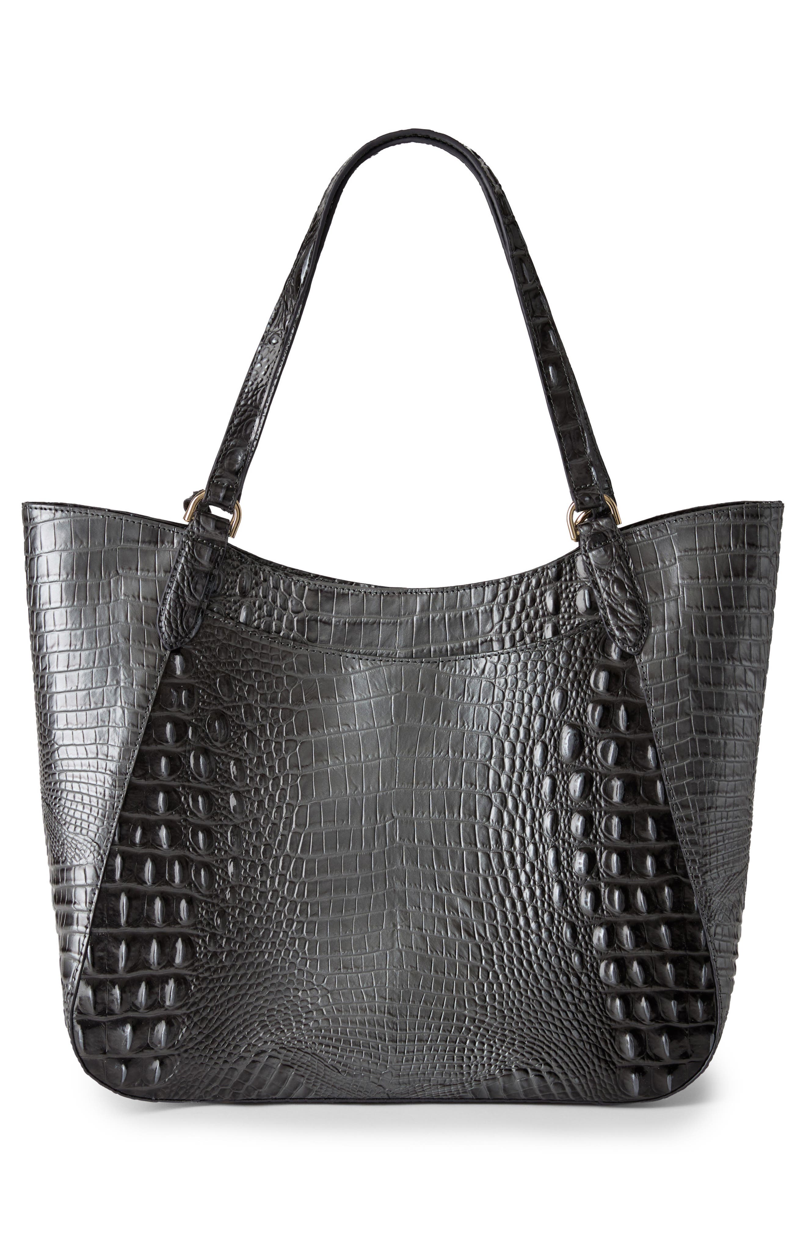 Brahmin Aliza Croc Embossed Leather Tote, Alternate, color, Charcoal Melbourne
