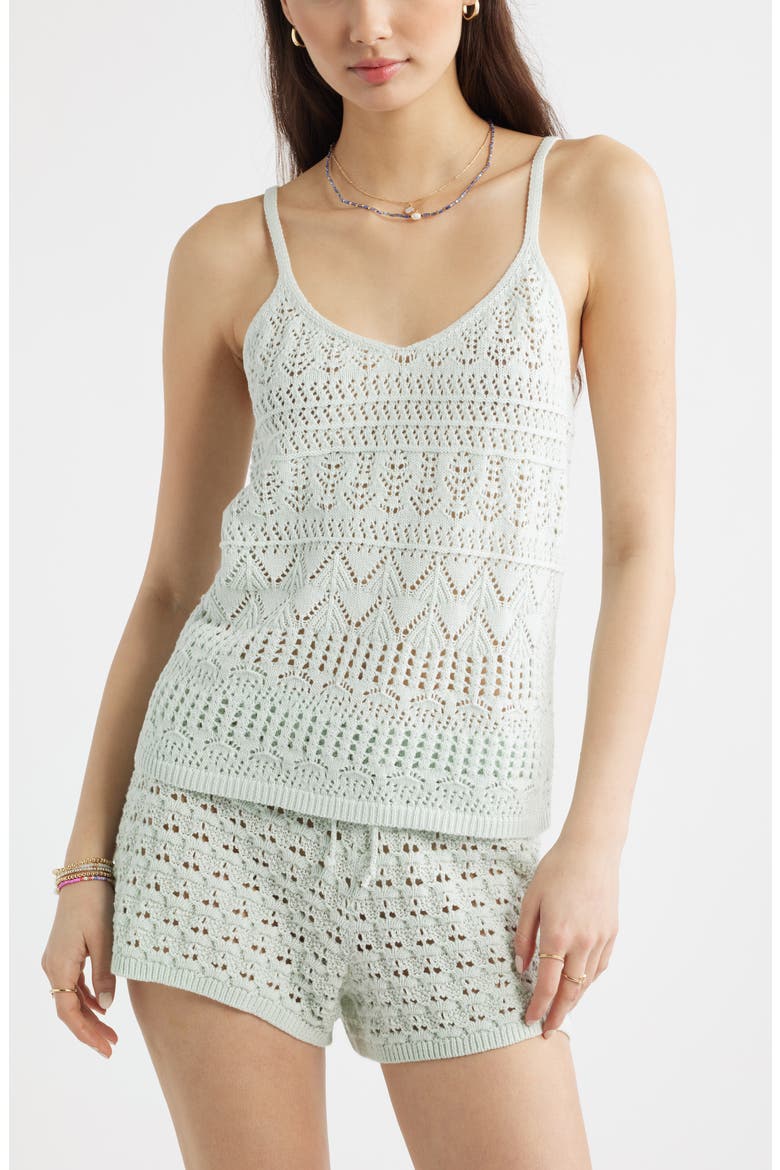 Open Stitch Cotton Tank, Main, color, GREEN CLOUD
