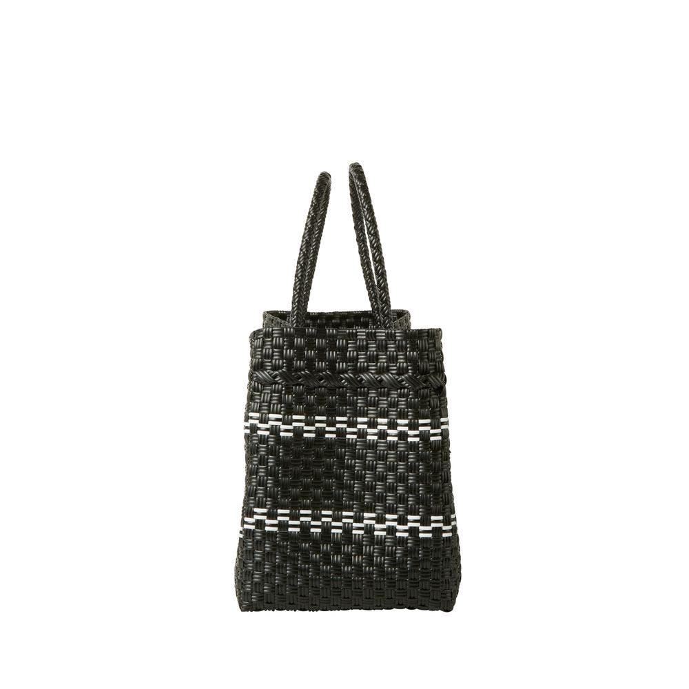 The Midi Piper Handwoven Tote Recycled Plastic, Alternate, color, White Black Checker