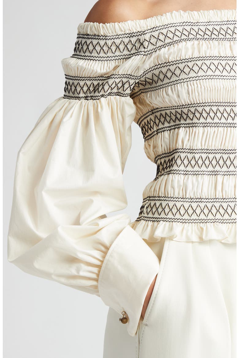 Walk Smocked Off the Shoulder Top, Alternate, color, IVORY