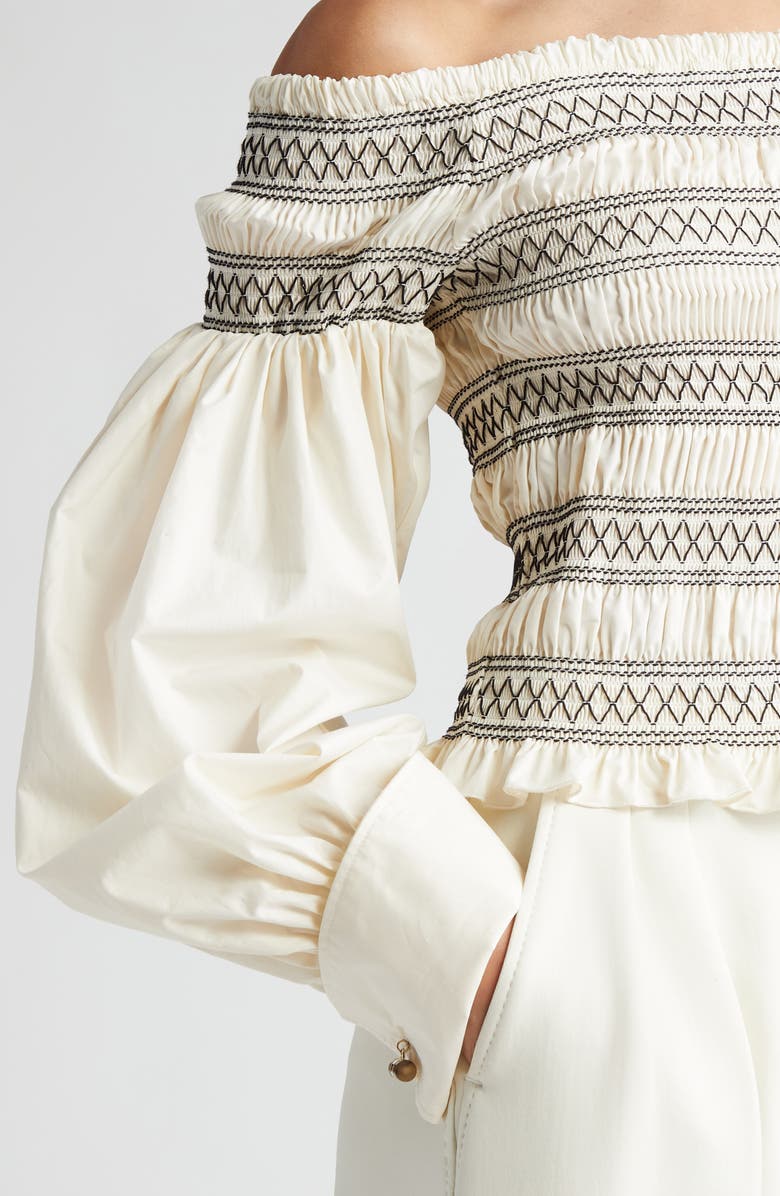 Max Mara Walk Smocked Off the Shoulder Top, Alternate, color, Ivory