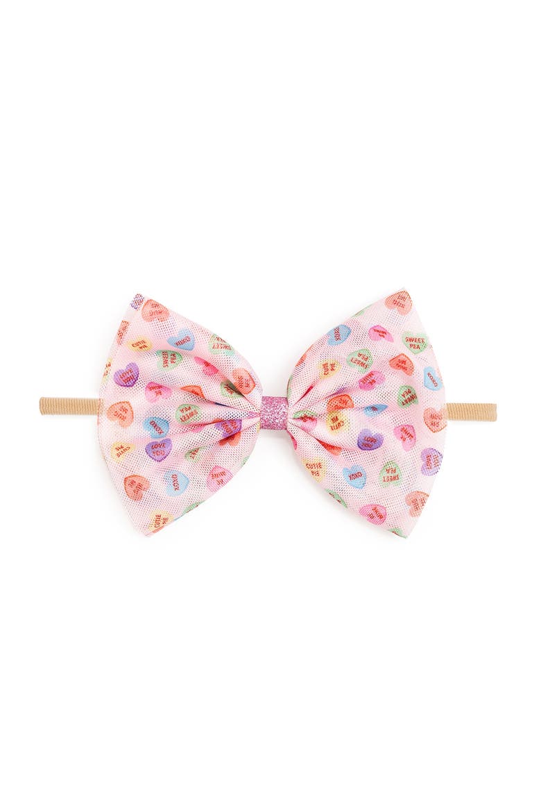 Candy Hearts Valentine's Day Tulle Bow Baby Headband, Main, color, Multicolor