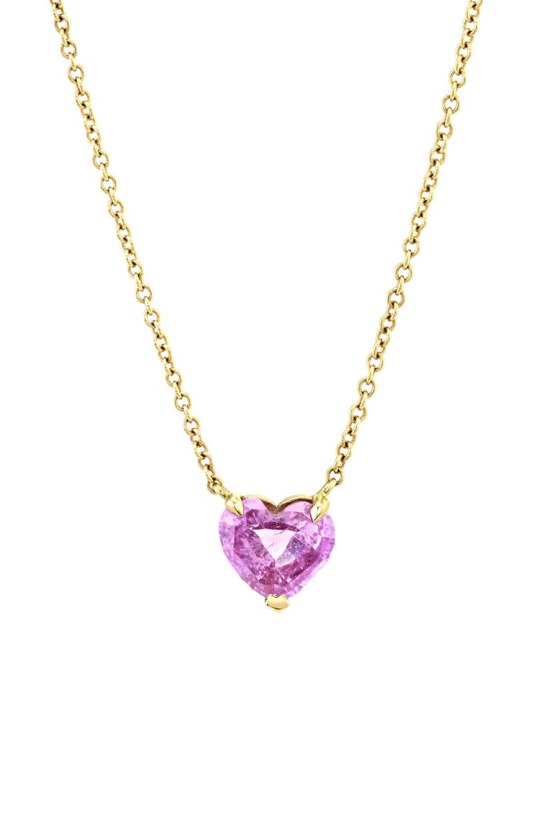 Solitaire Pink Sapphire Heart Pendant Necklace, Main, color, YELLOW GOLD