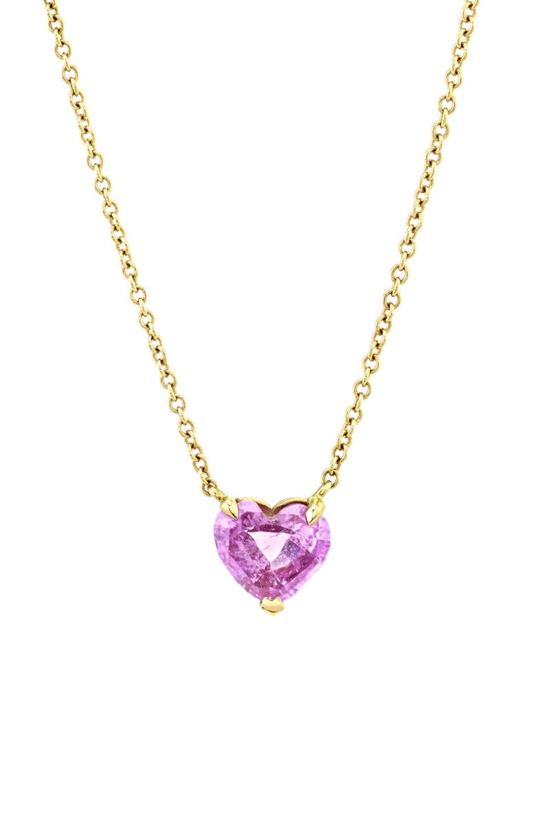 SHAY Solitaire Pink Sapphire Heart Pendant Necklace, Main, color, Yellow Gold