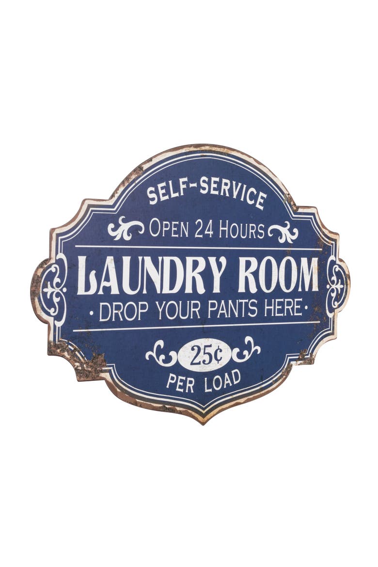 Metal Laundry Room Wall Sign with Distressed Finish, Blue, Main, color, Blue